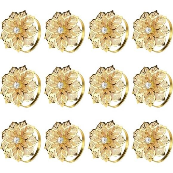 KPOSIYA Set of 20 Napkin Rings, Metal Gold Hollow Out Flower Napkin Ring Holder - Picture 16 of 16